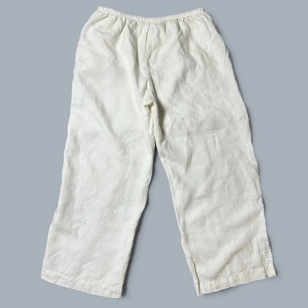 Everlane European Flax Linen Drawstring Pants Womens Size L Off White Pull On